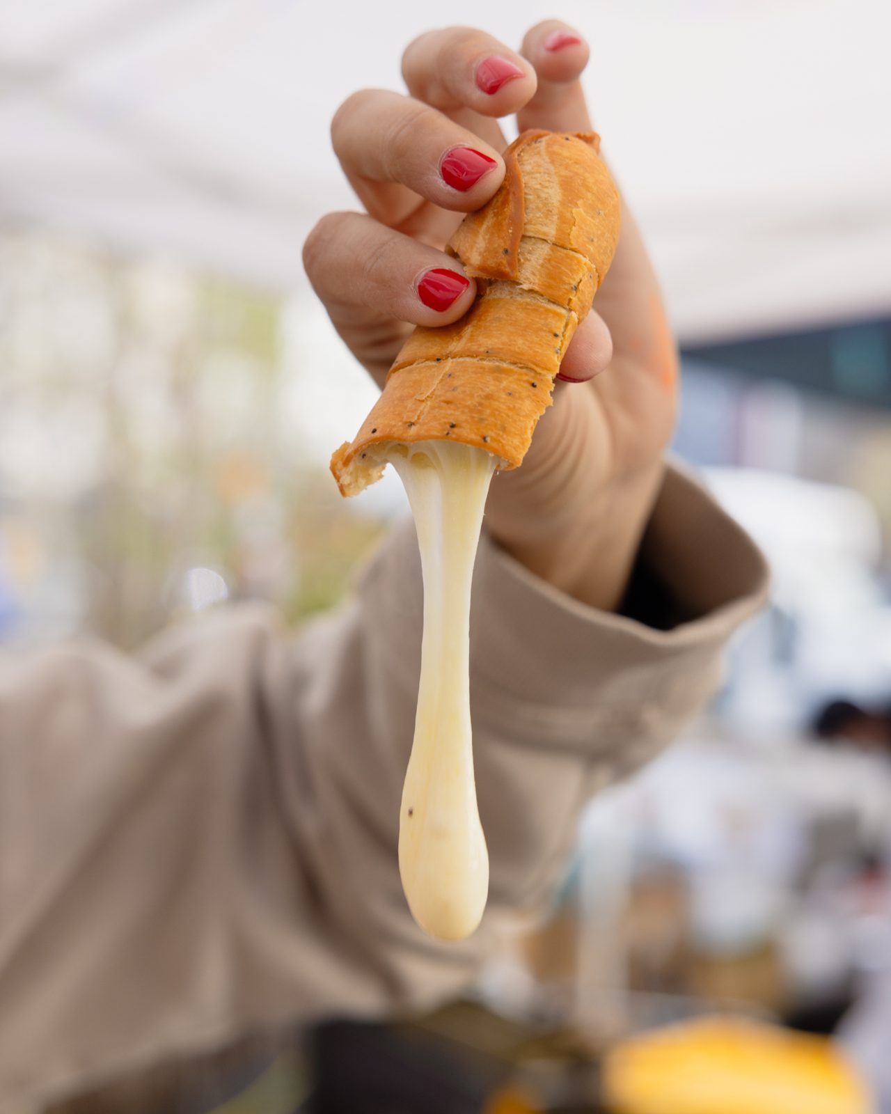 Cheese pull from fresh bread